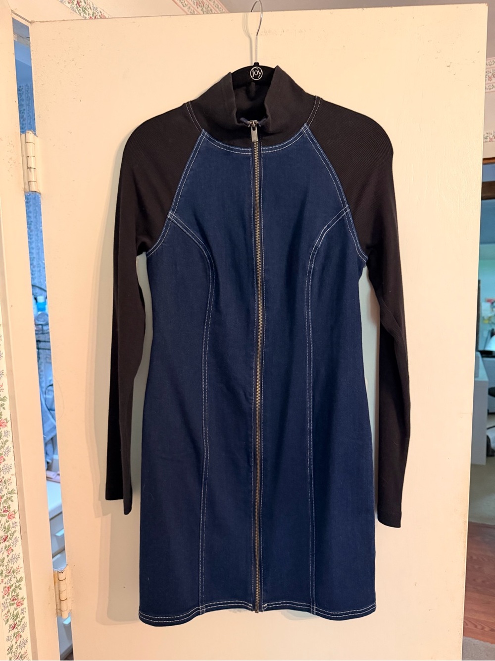 Pilcro Navy Zip-Front Mini Dress with Black Sleeves - Picture 3 of 10